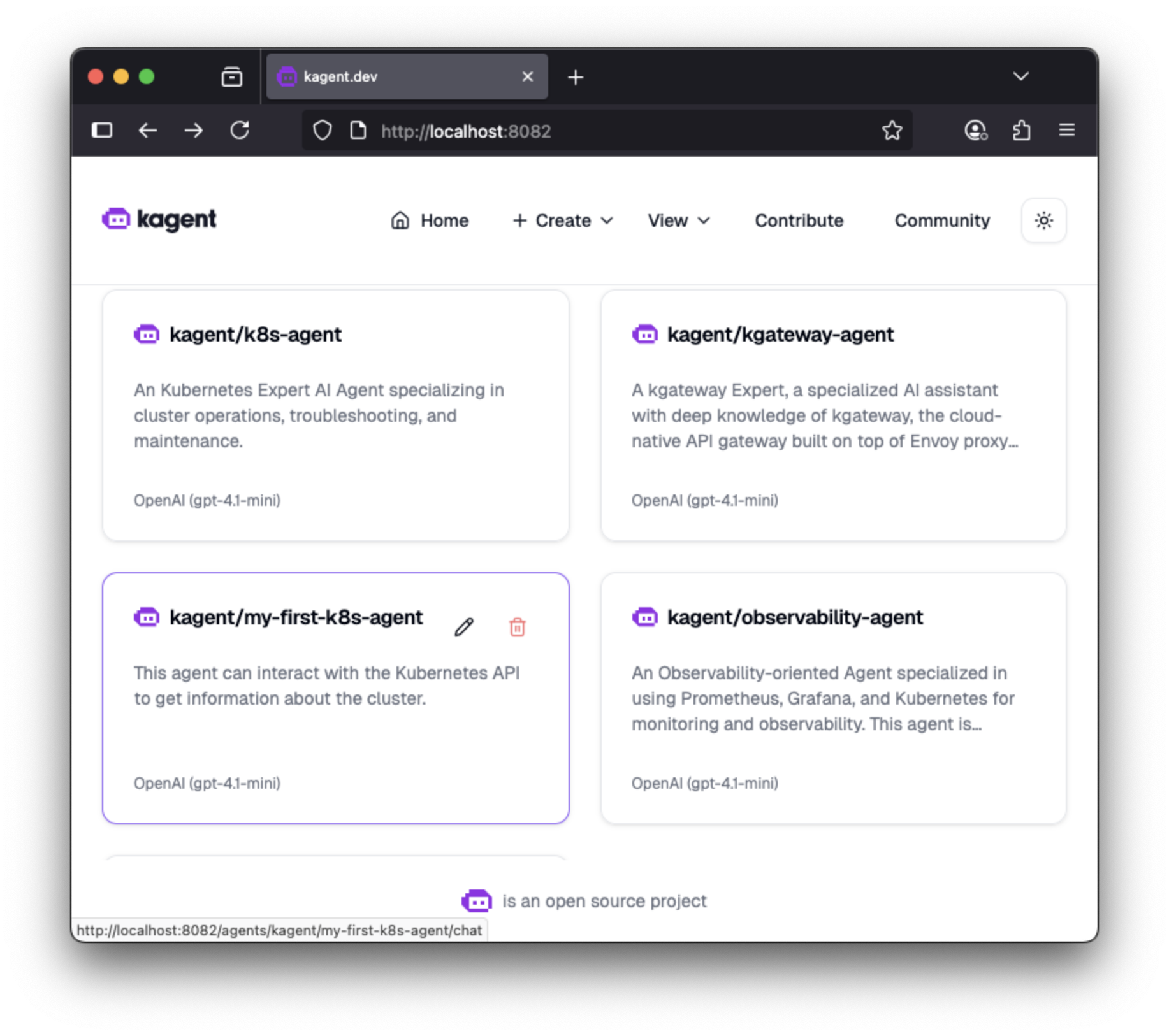 Your first agent kagent agent list